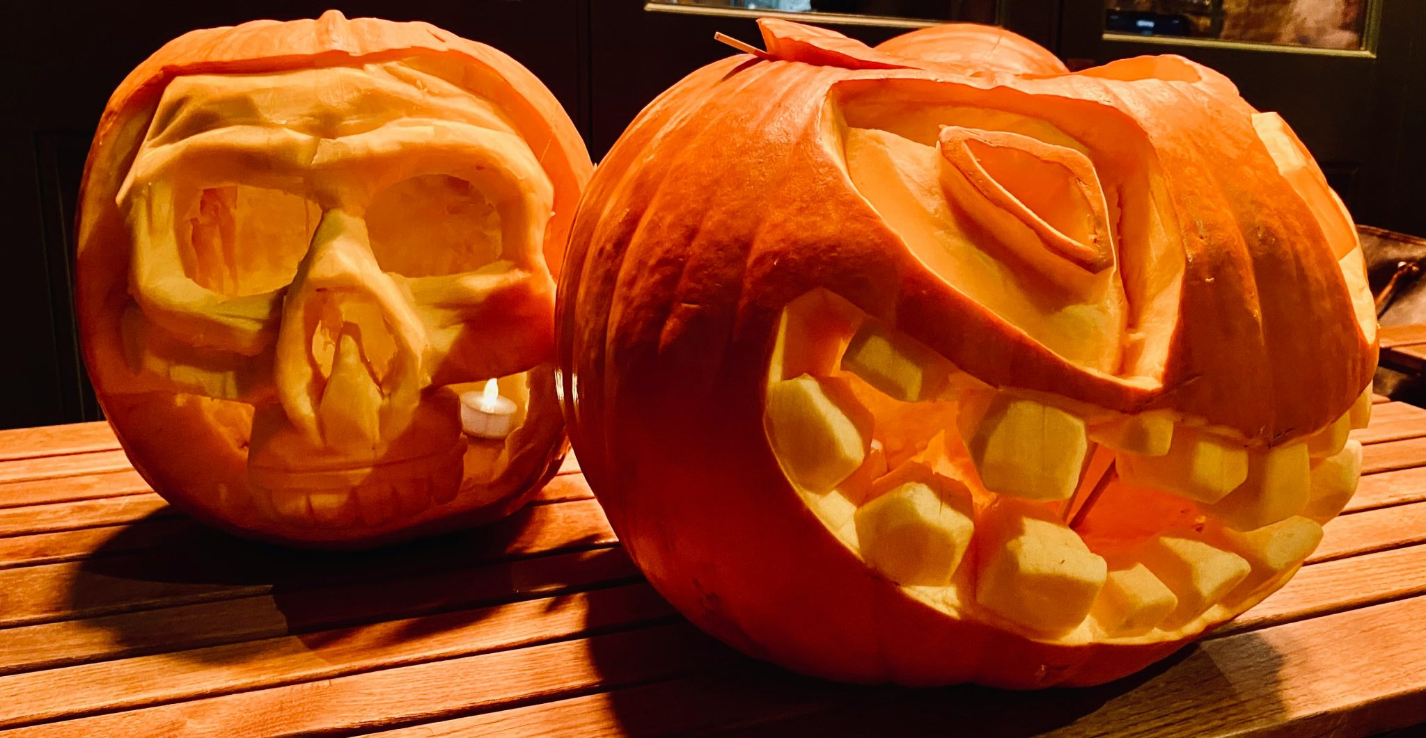 halloween decorations - hollow monsters - pumpkin faces - local pumpkin carving competition got lit
