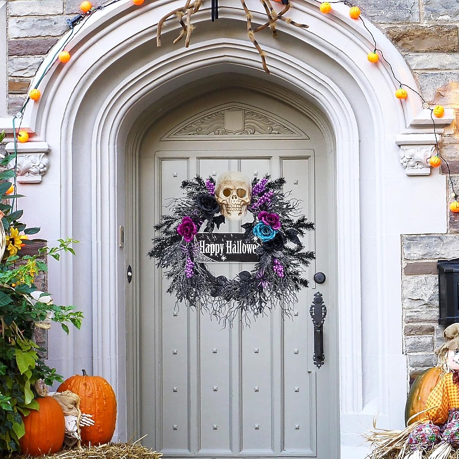 Halloween Decorations Outdoor Wreaths Halloween Wreaths 18 Inch Black Bat Twig Wreath For Front Door Spooky