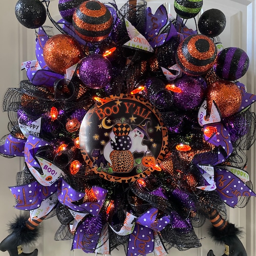 Halloween Witch Wreath With Led Lights