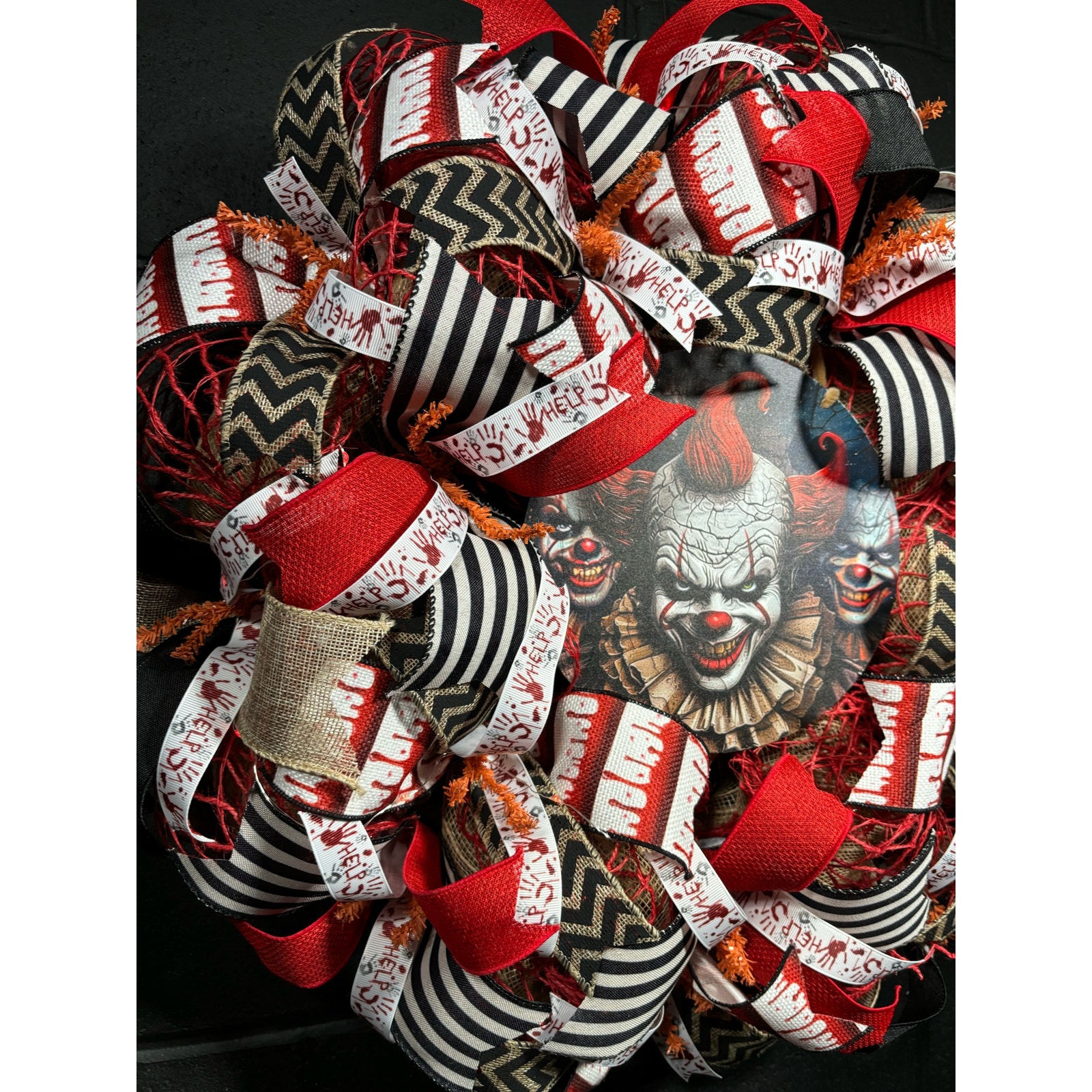 Halloween Wreath For Front Door Scary Clown Wreath Handmade 22 inch