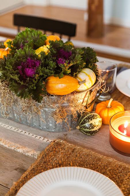 How to DIY a Fall Centerpiece with Kale, Pumpkins, and Gourds