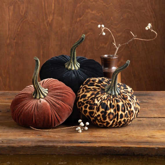 Large Velour Fairytale Pumpkins Velvet Pumpkins, Green Luxe Clover Velvet Pumpkin