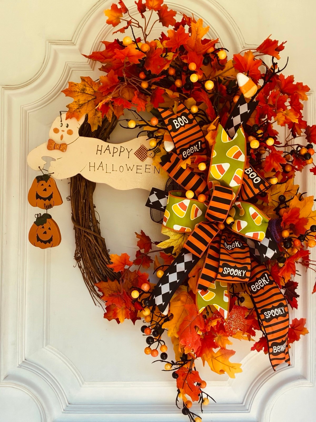 NEW! Halloween Wreath Candy Corn Grapevine Wreath Primitive Ghost Wreath