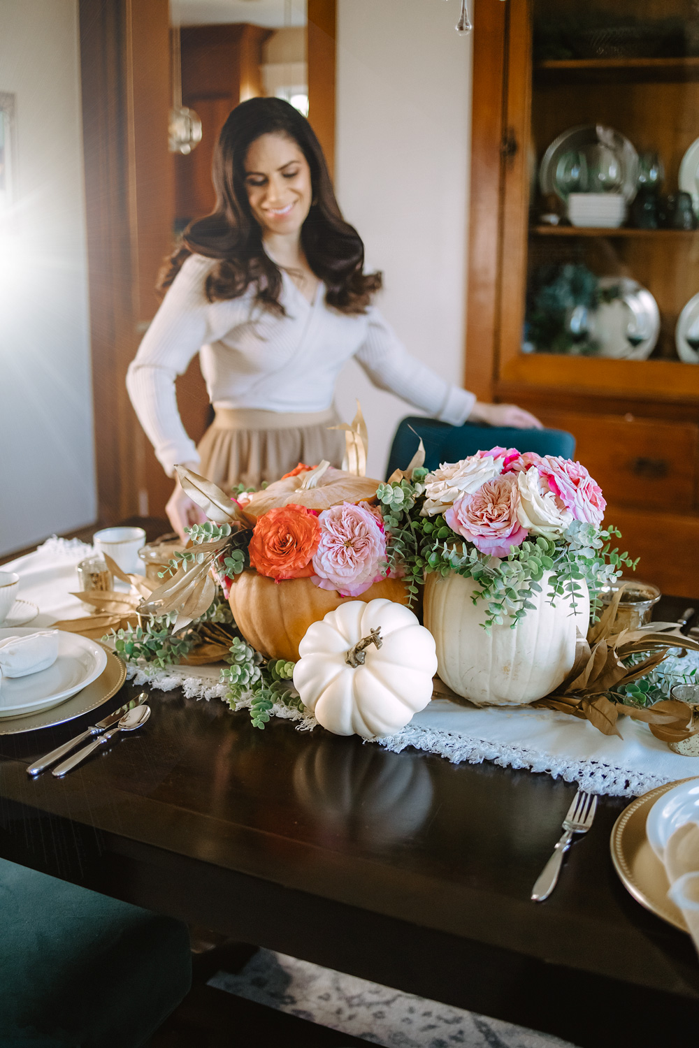 Pumpkin Centerpieces with Flowers - Anchored In Elegance