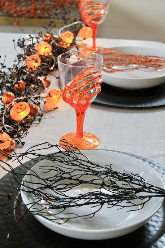 Simple Halloween Table Decorations with black and orange accents