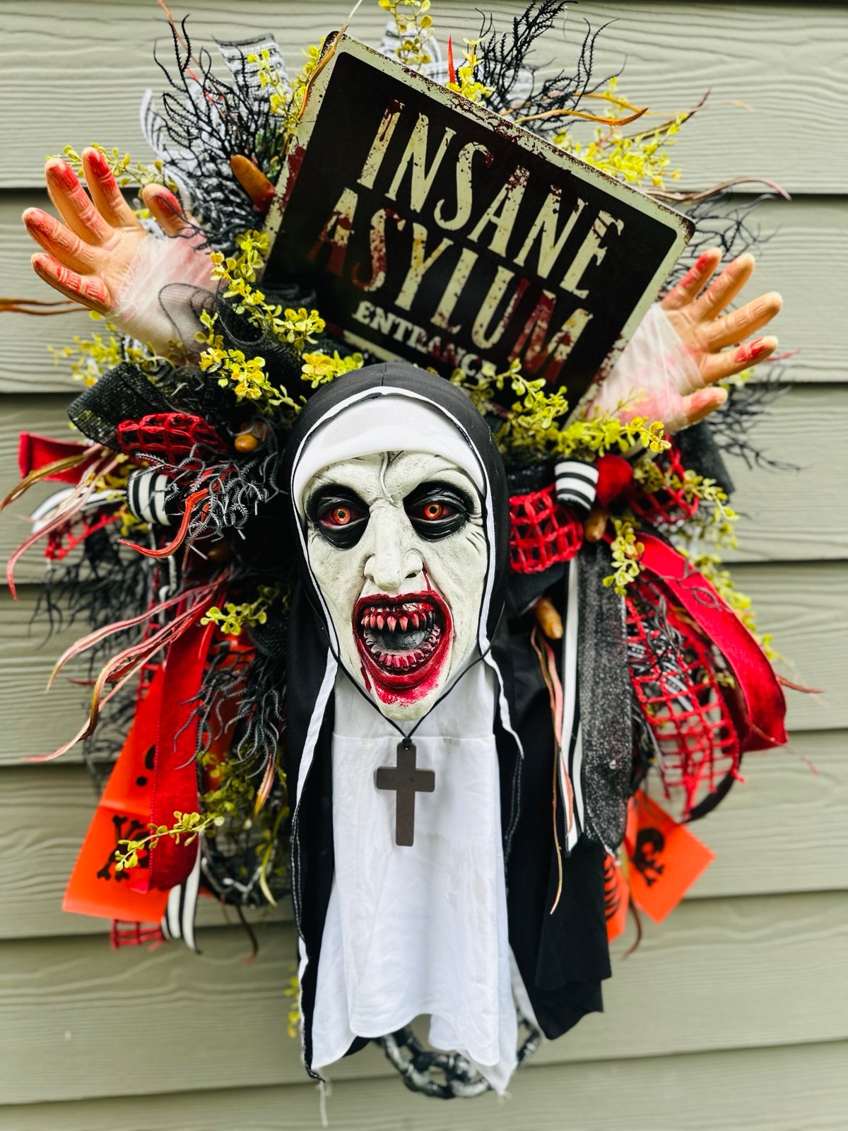Spooky nun wreath. Scary Halloween wreath. Halloween decor.