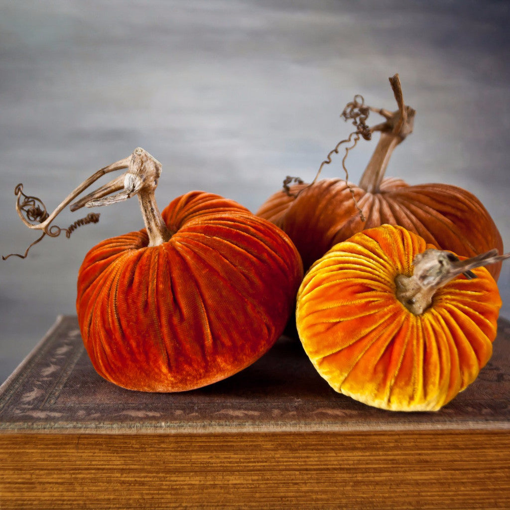 Velvet Pumpkin Decoration Sunrise Trio: Orange Pumpkin Decorations Orange Fall Décor – Plush Pumpkin
