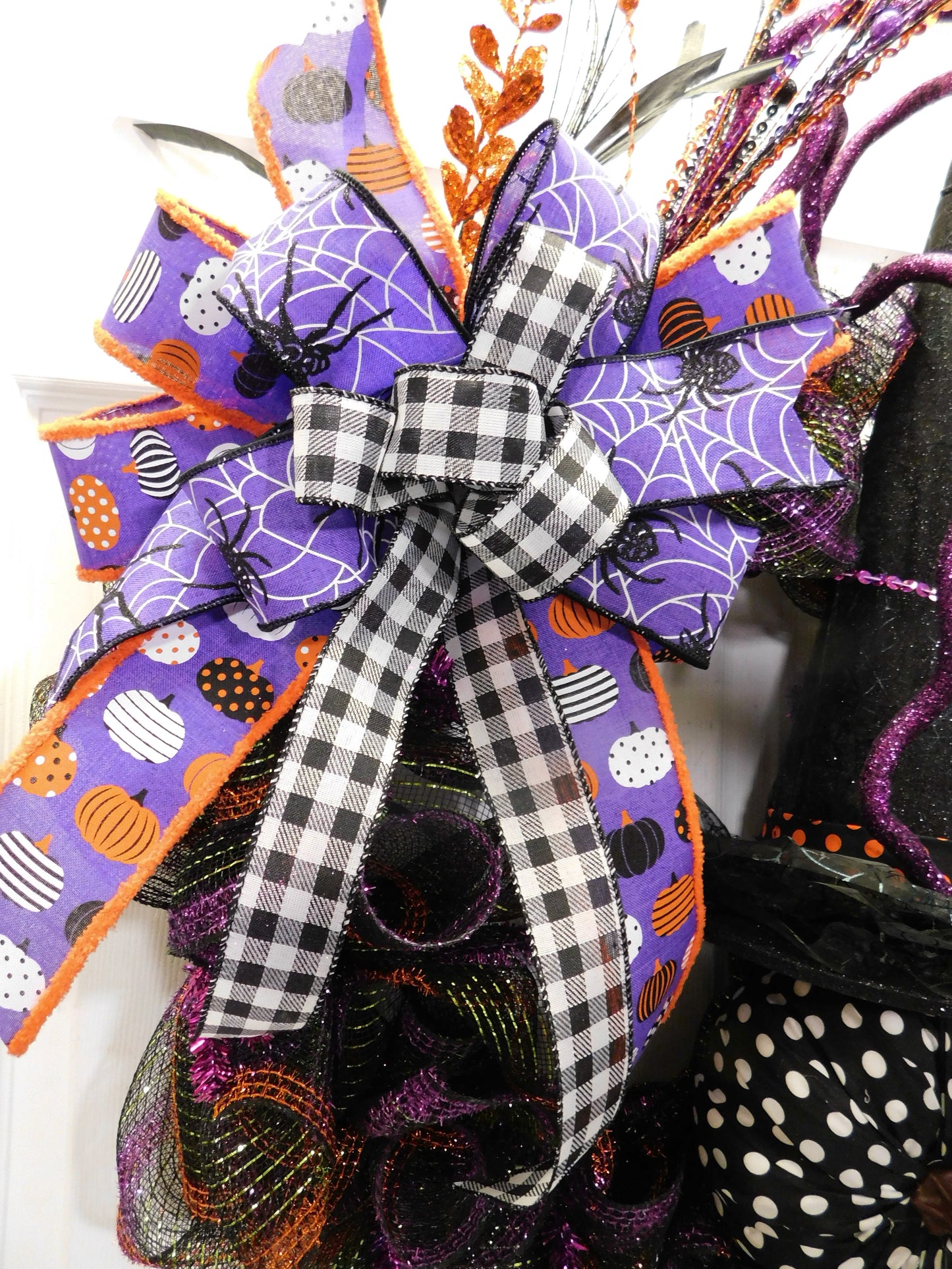 Whimsical Witch Halloween Wreath with Spider Accents and Bow - Festive – MilandDil Designs