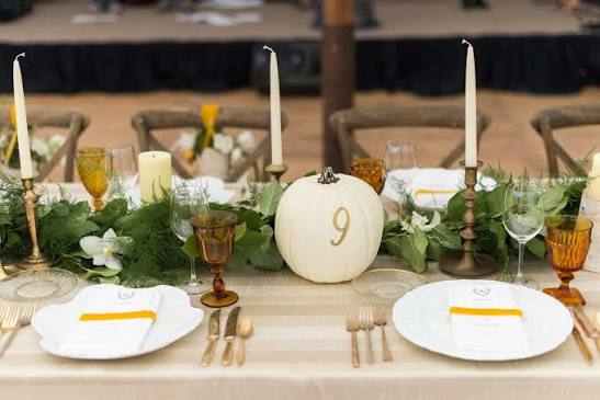 White and Gold-Painted Pumpkin Table Numbers