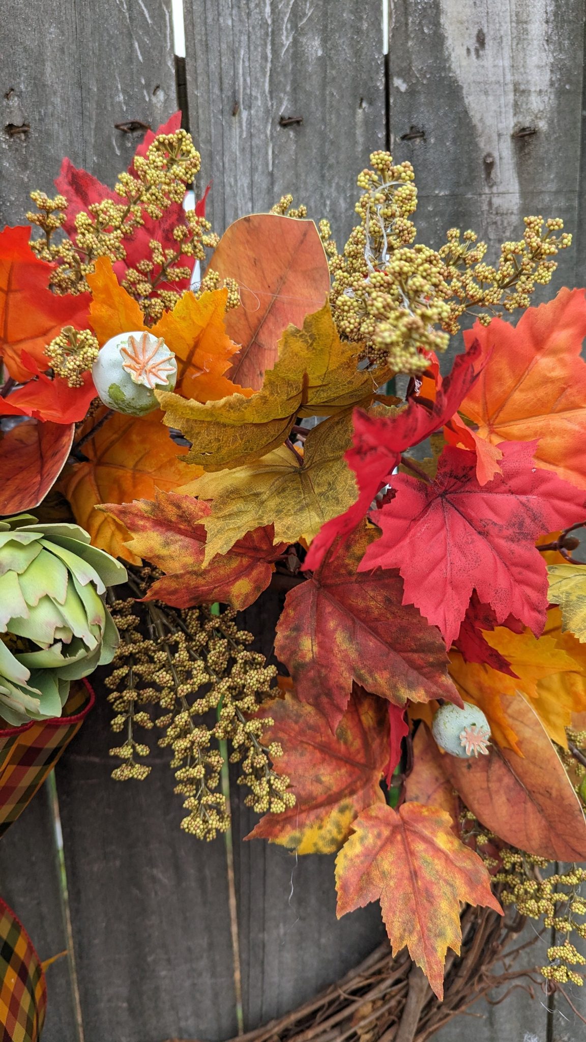 Wreath for Fall / Autumn, Fall Door Wreath, Colorful Elegant Check Ribbon, Autumn Halloween Thanksgiving Wreath Fall Wreath 348sku