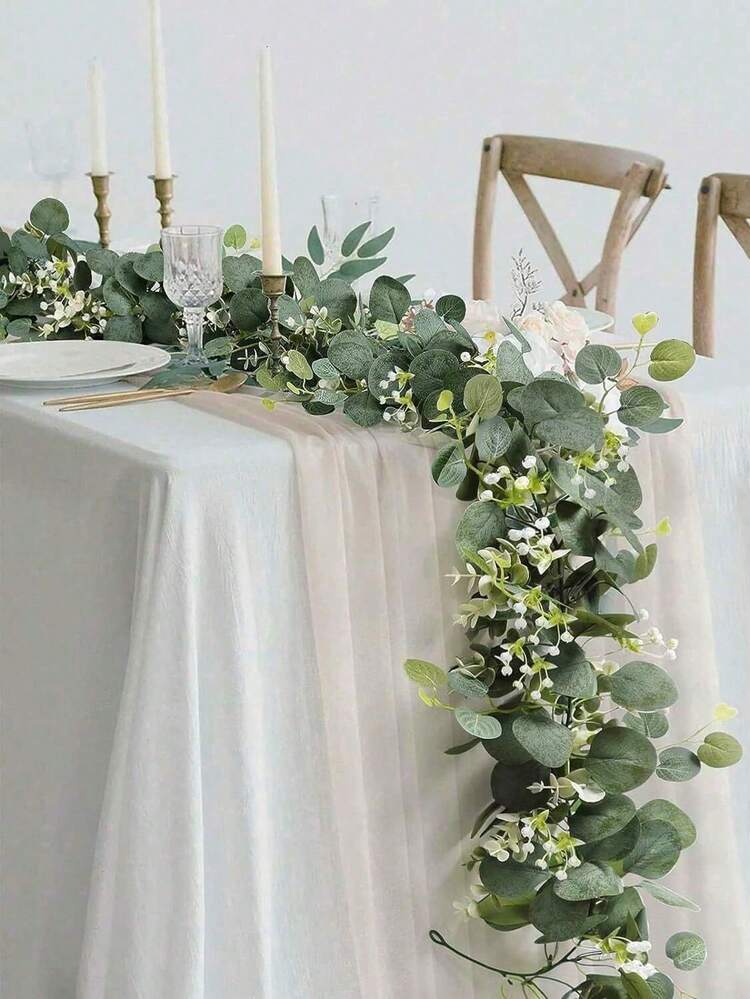 1/3/4pcs 180cm/70inch Artificial Eucalyptus Garland With Silver Round Eucalyptus Leaves, Suitable For Home Decor, Wedding, Party, Table Runner, Fireplace Decoration, Wedding Supplies, Christmas Deco