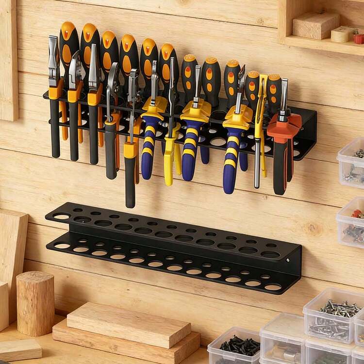 1pc Wall-Mounted Tool Organizer - Garage Storage System For Screwdrivers, Pliers, Wrenches, Hammers, And Drill Bits - Space-Saving Workshop Shelving - Heavy-Duty Metal Tool Rack For Garage & Worksho
