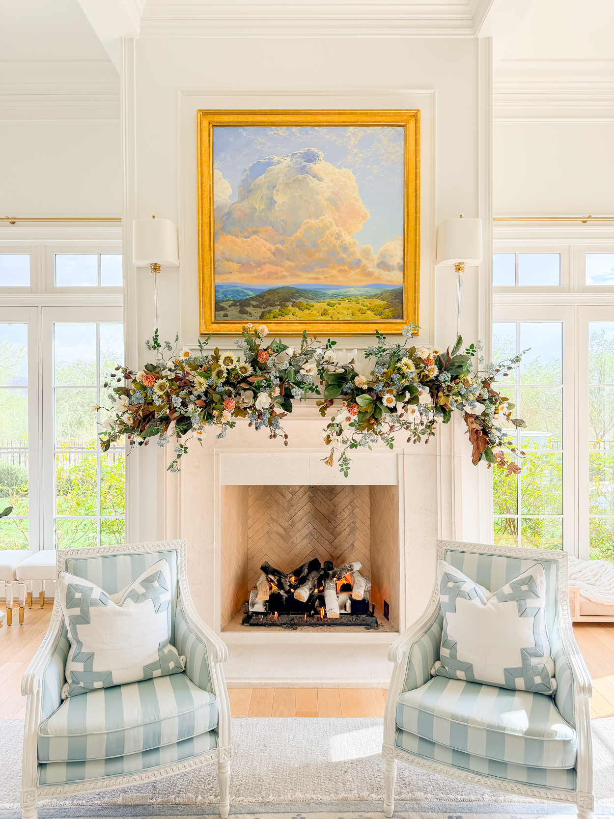 A Lush Fall Mantel with Soft Blues & Autumn Tones - Randi Garrett Design