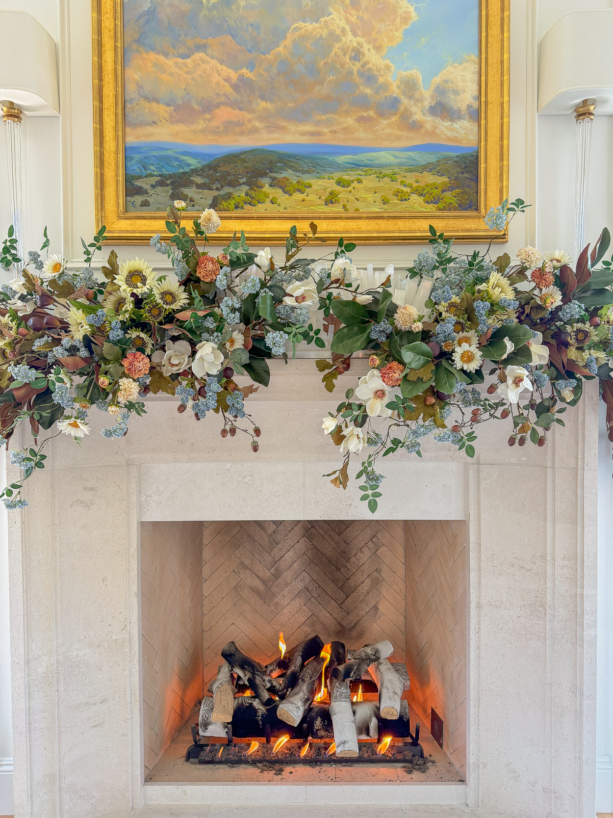 A Lush Fall Mantel with Soft Blues & Autumn Tones - Randi Garrett Design
