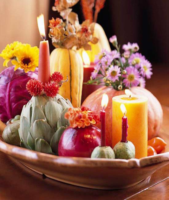 Artichokes and Candles, Centerpieces for Fall Holiday Tables in Eco Style
