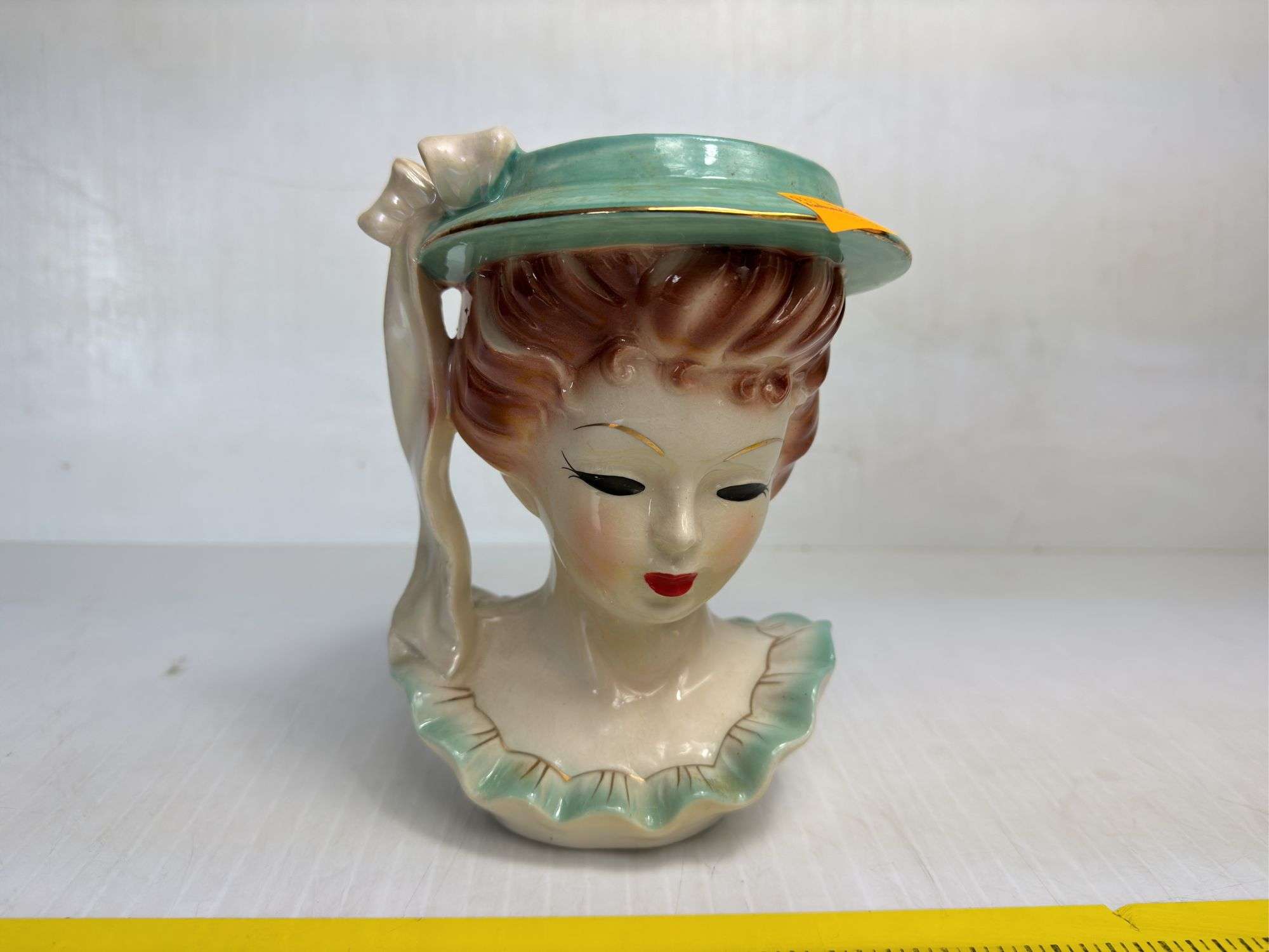 Auburn Hair/Green Hat Lady Head Vase - Kaufman Realty & Auctions