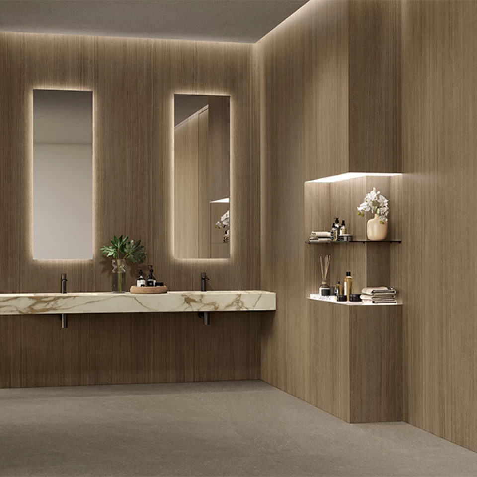Bathroom with wood look tiles: ideas and suggestions | Atlas Plan