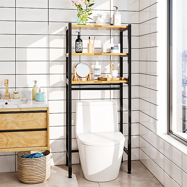 Black Bathroom Toilet Above Toilet Three-Tier Floor Storage Rack 50cm W x 28cm D x