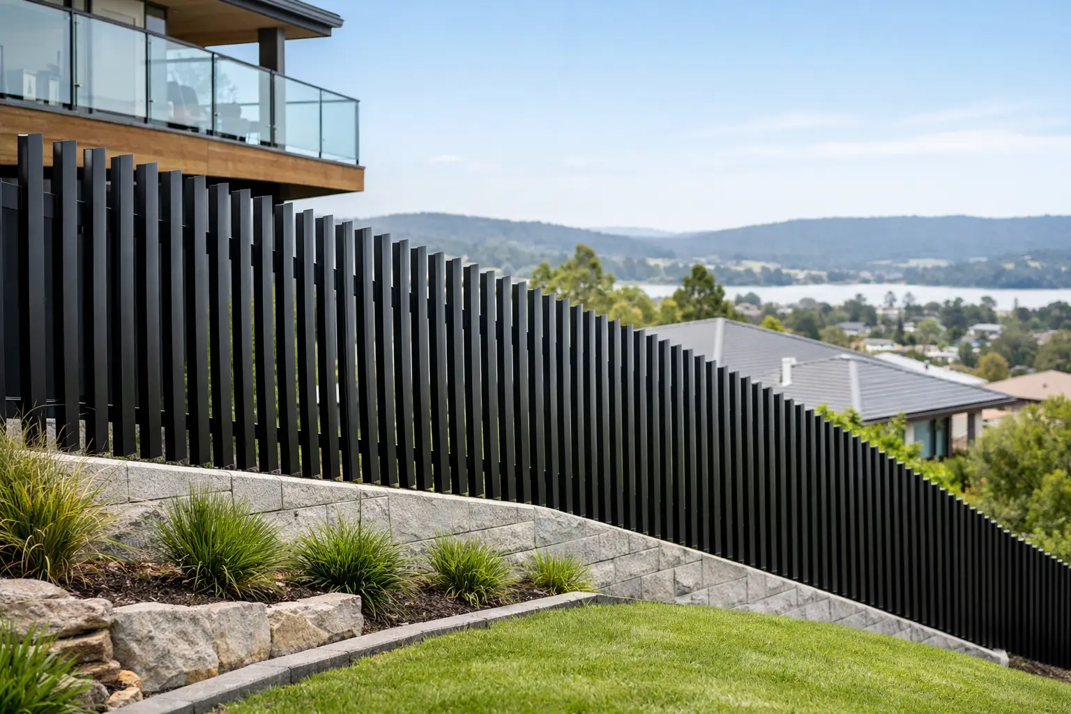 Blade Fence for a Sloping Block That Works | lockfastfencing.com