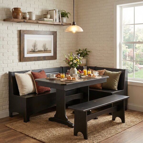 Corner Bench Seating Storage Bench Dining Set Kitchen Banquette Seating Breakfast Nook Bench With Storage Amish Space Saving Breakfast Nook Dining Set