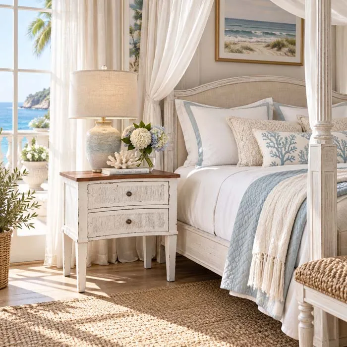 Distressed White Mahogany Coastal Nightstand - distressed-black