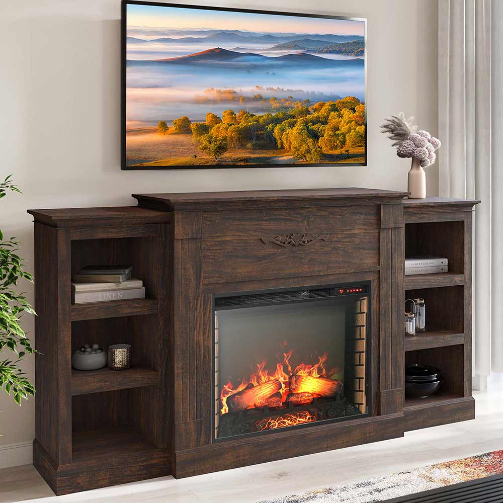 Electric Fireplace Heater Mantel TV Stand & Media Entertainment Center - Gray / 70' Mantel