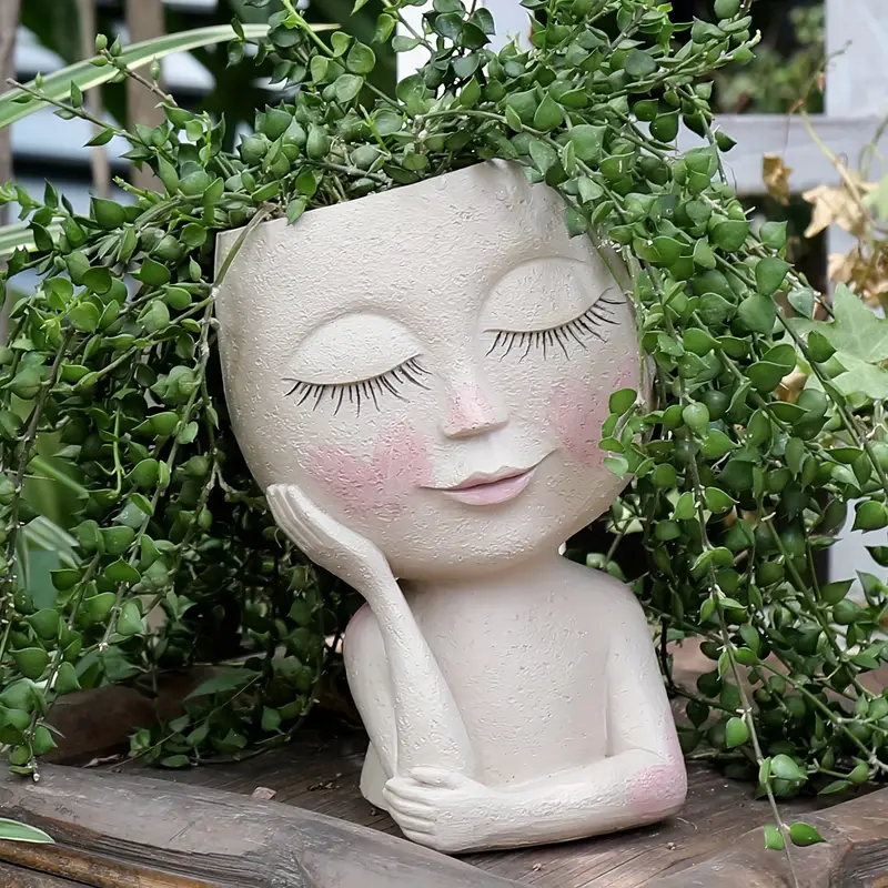 Face Flower Planters Pots for Indoor Plants Resin Head Planter with Drainage Hole Gardening Gift Home Decor