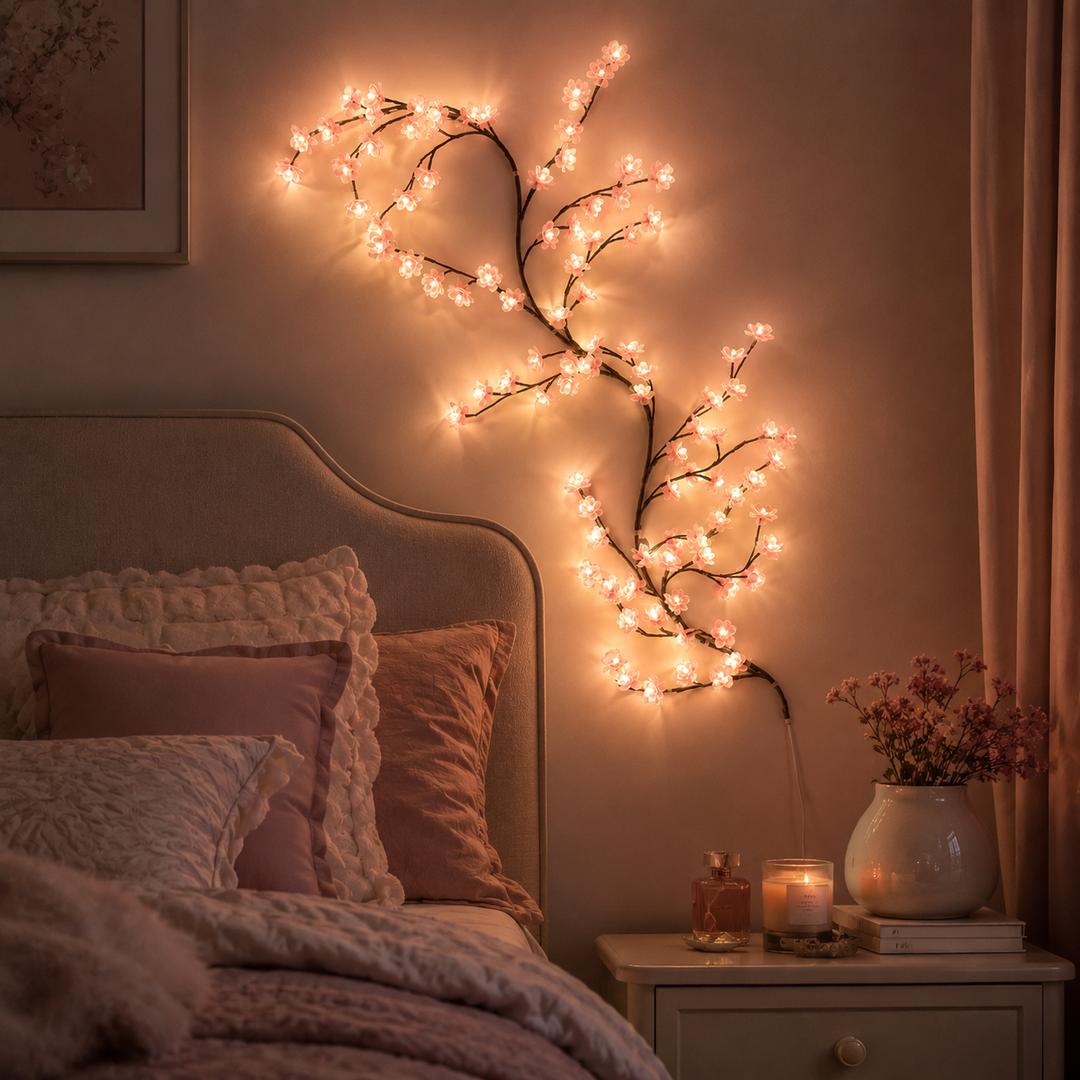 Fairy Lights Cherry Blossom Bloomvine LED Cherry Blossom Branch Light Aesthetic Bedroom Wall Fai – W28th