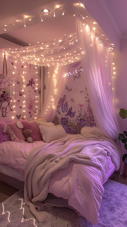 Girl Cozy Fairy Lights Bedroom Free Cozy Bedroom Lights Image Bedroom, Cozy, Lights Download At StockCake