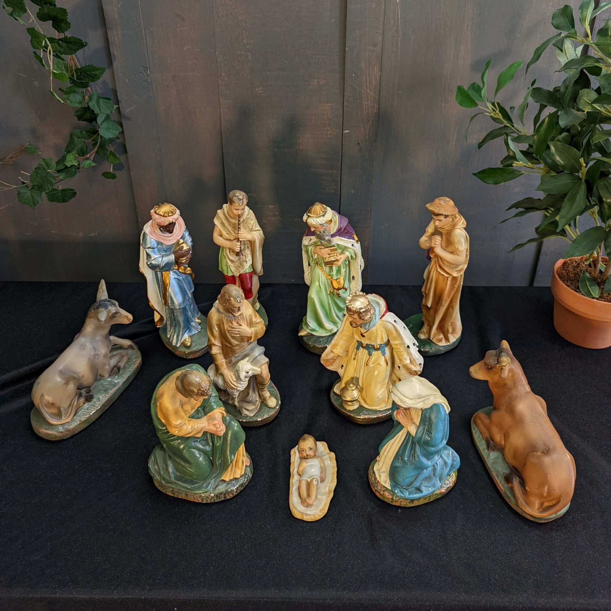 Good Quality 1950's Vintage English 11 Piece Church Nativity Set (SOLD) - Antique Church Furnishings