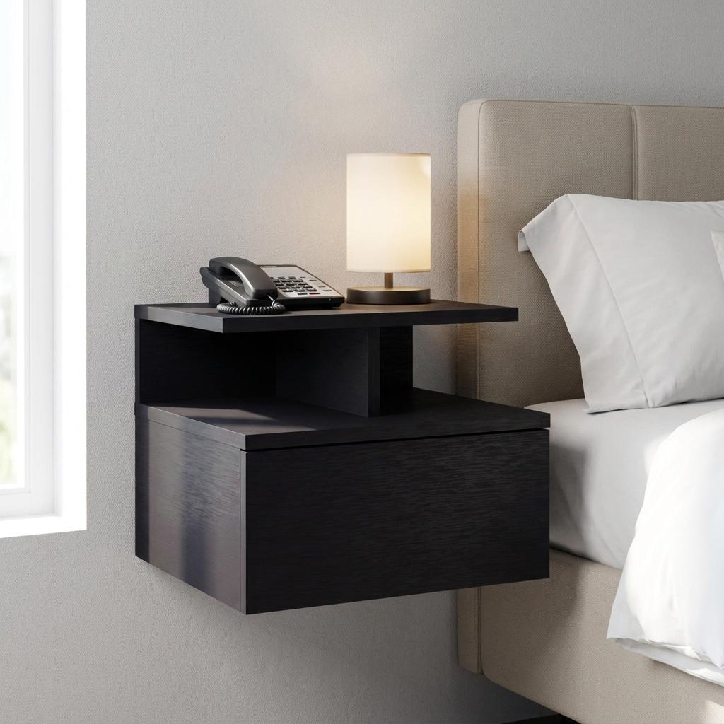 Homeroots 12 inch Black One Drawer Faux Wood Floating Nightstand