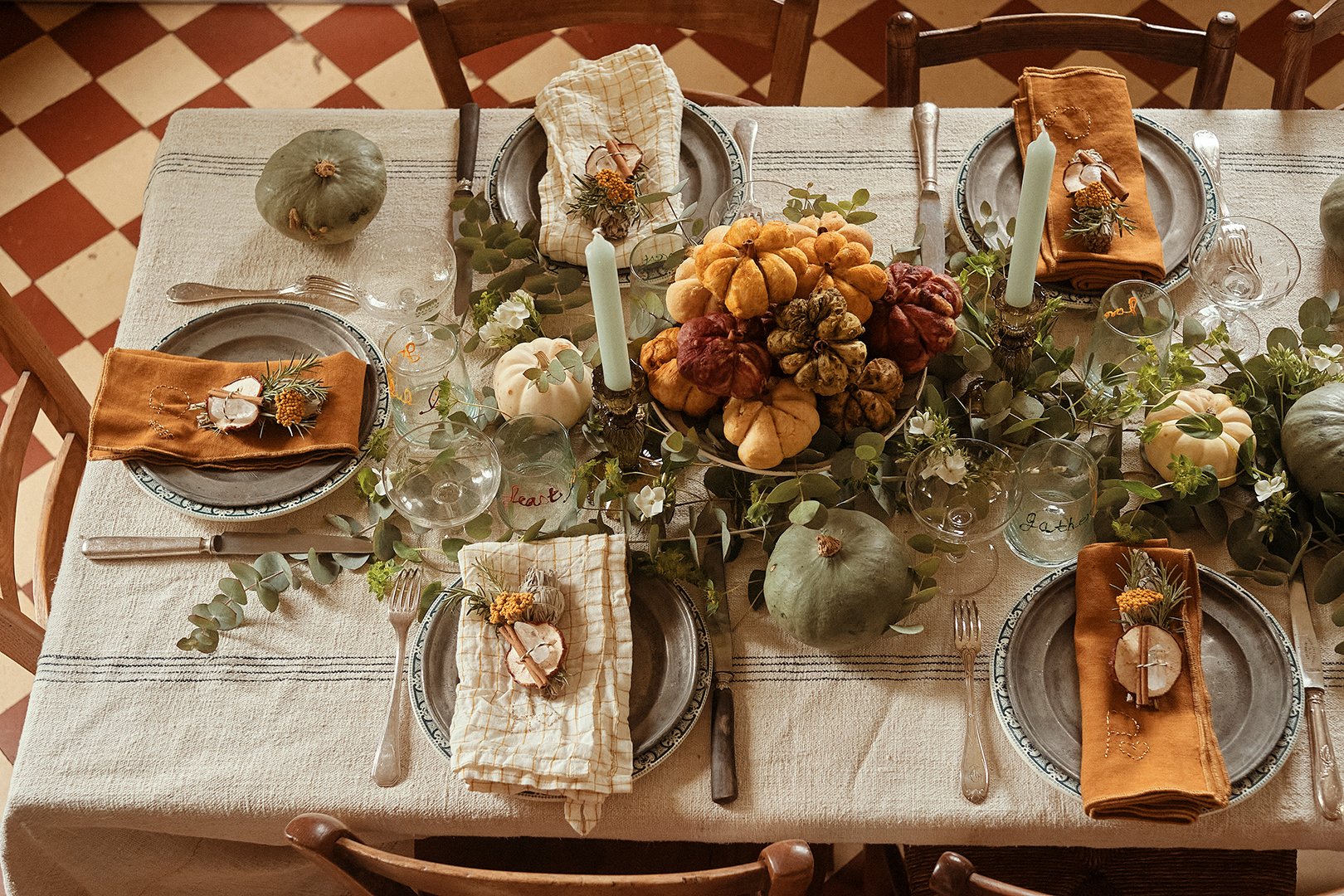 How a French-American Cookbook Author Hosts a Traditional Thanksgiving in Normandy | domino Franco-American Cookbook Author Heloise Brion Shares Her Thanksgiving Table Decor Ideas