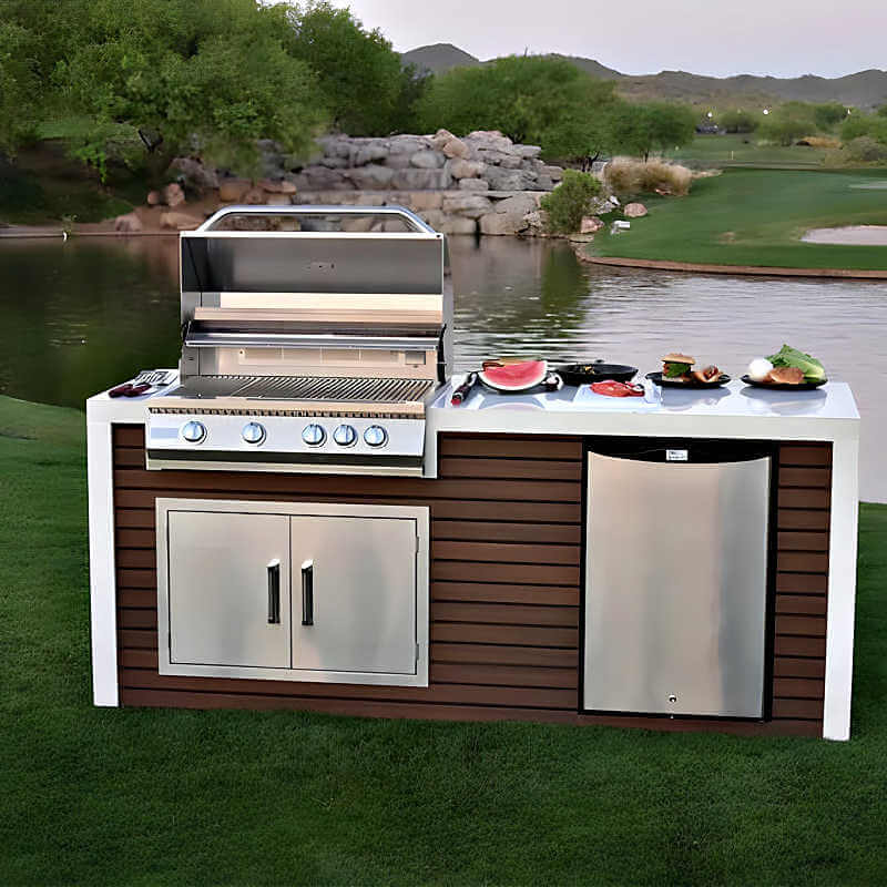 KoKoMo Grill Classic Shiplap Outdoor Kitchen Island with Waterfall Edge