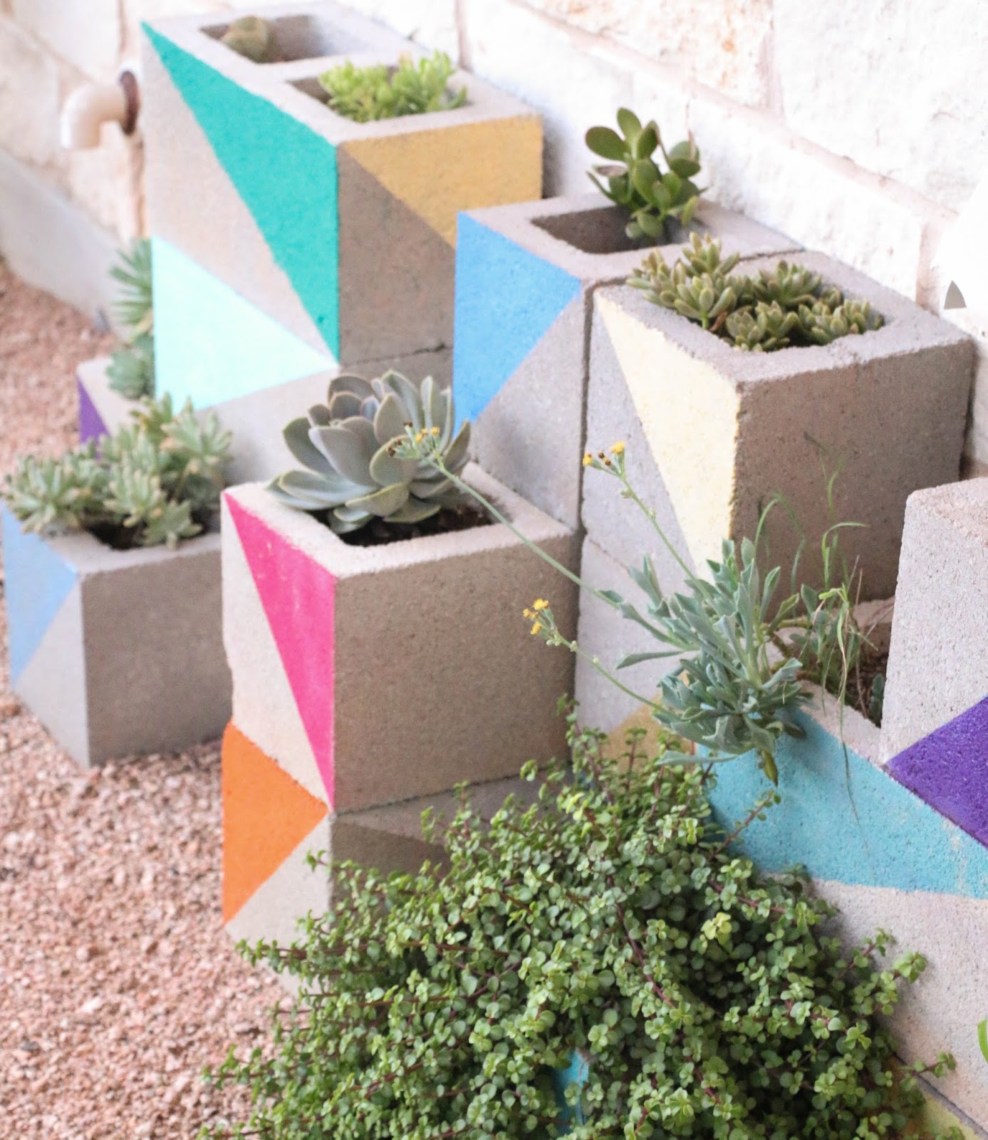 Landscape It - A Colorful Cinderblock Succulent Garden - A Kailo Chic Life