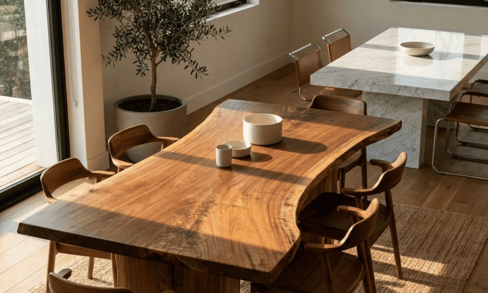 Live Edge Wood Dining Table vs Marble Durability