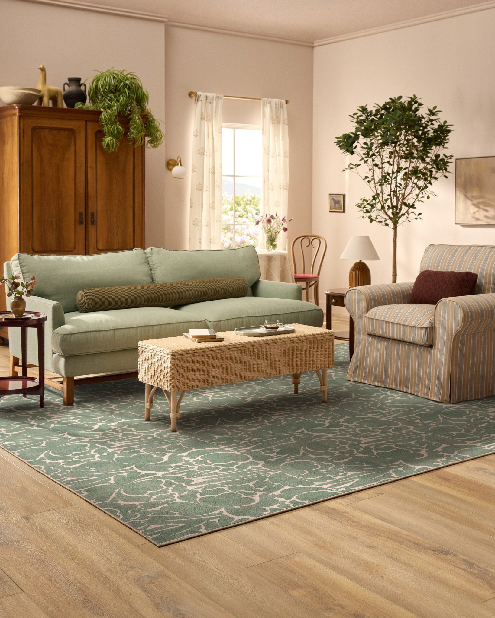 Living Room Machine Washable Area Rug | 8'x10' | Kid & Pet Friendly | Indoor Rug | Corrine Sage Green Rug | Ruggable