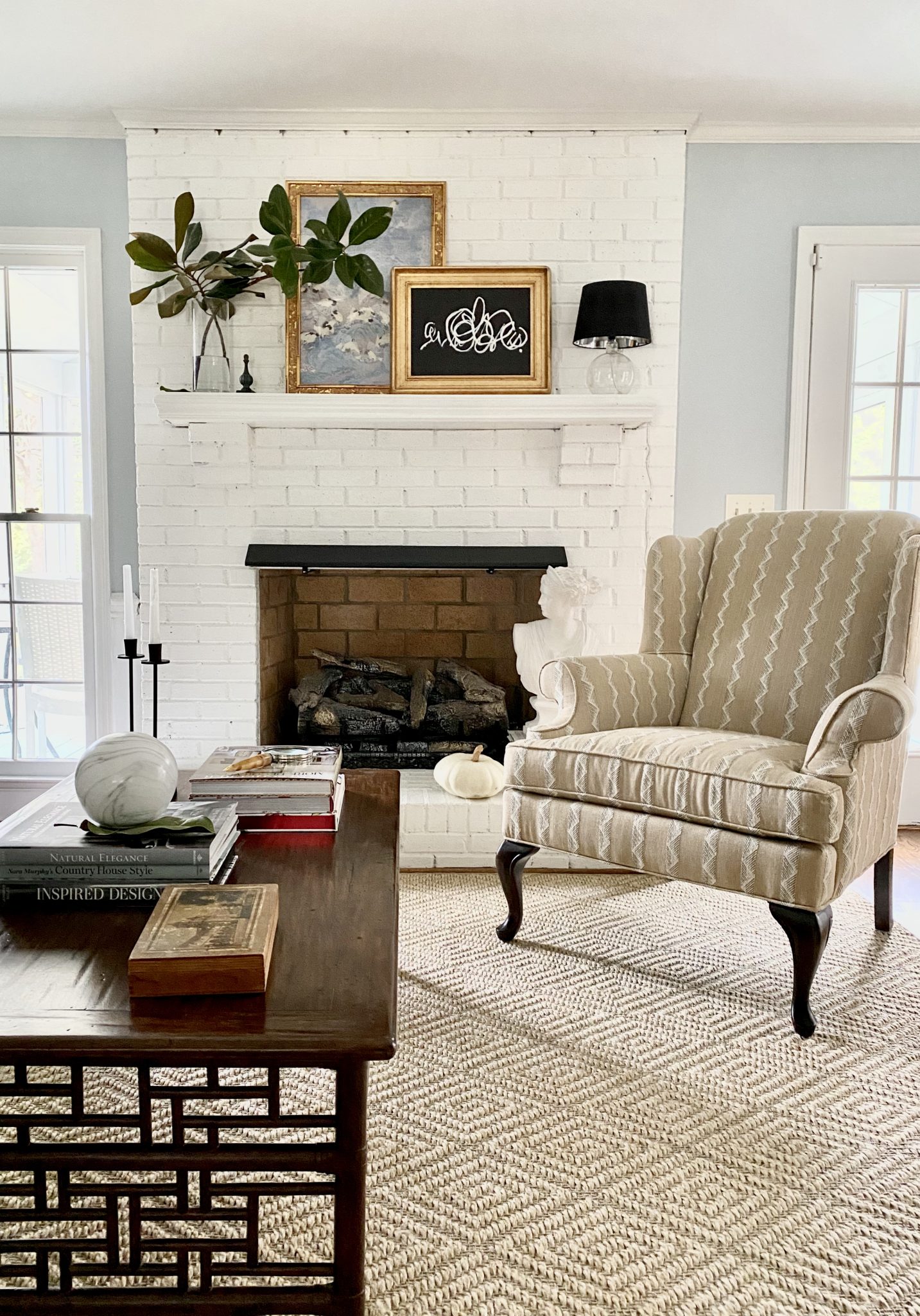 Mantel Styling: Big Branches + Mini Lamps