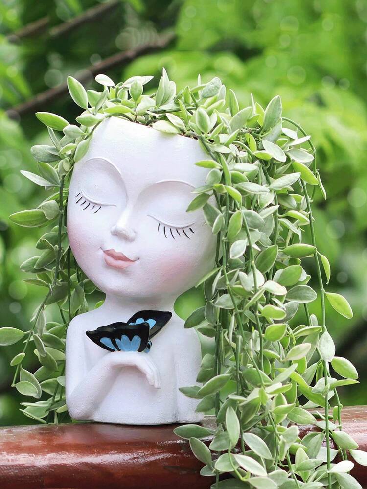 Medium Size Face Planter, Unique Kissing Face Planter, Suitable For Indoor & Outdoor Plants, Resin Face Planter With Drainage Hole, Cute Kissing Planter (White) | SHEIN USA
