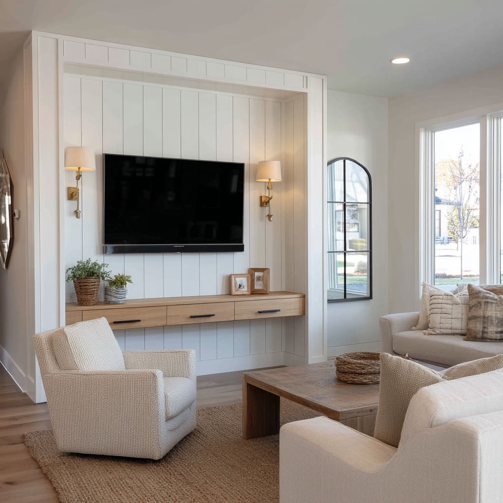 Modern Farmhouse TV Wall Designs with a Grounded Style | FH