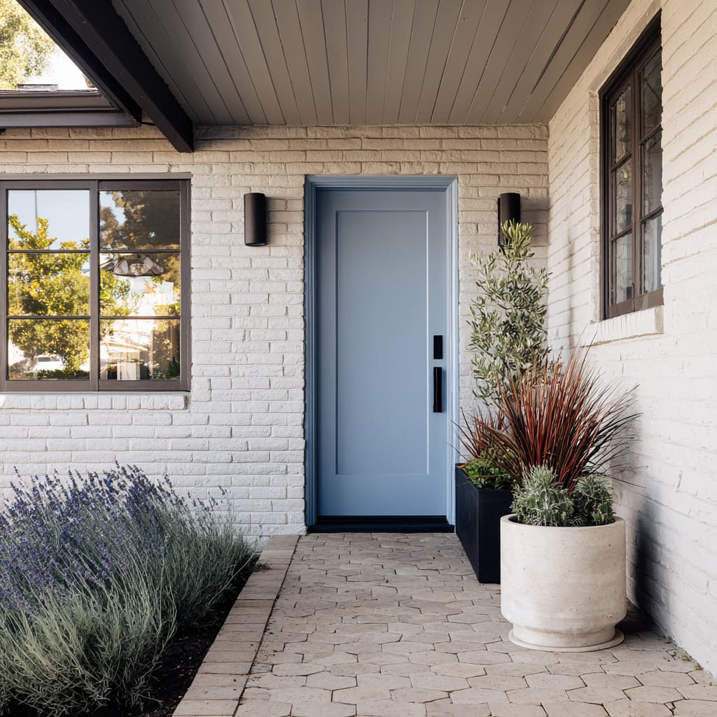 Modern Gray House Front Door Colors with Stylish Balance