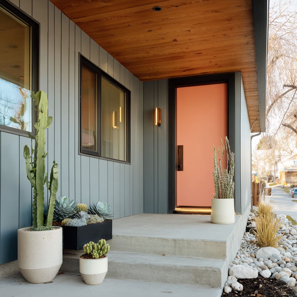 Modern Gray House Front Door Colors with Stylish Balance
