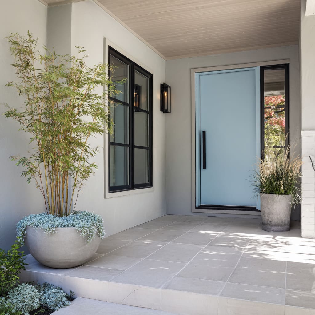 Modern Gray House Front Door Colors with Stylish Balance