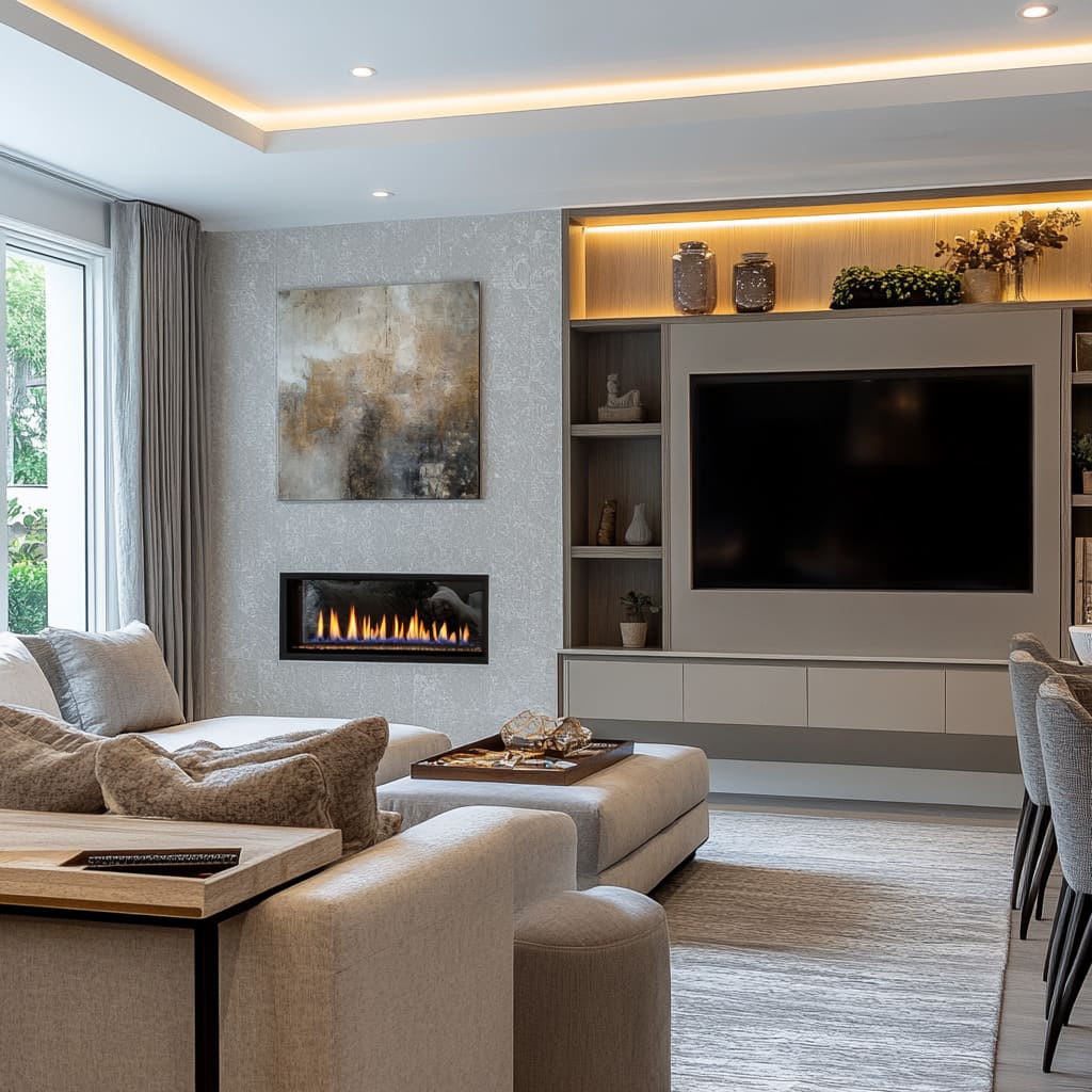 Modern Living Rooms with Fireplaces and TVs Perfectly Paired