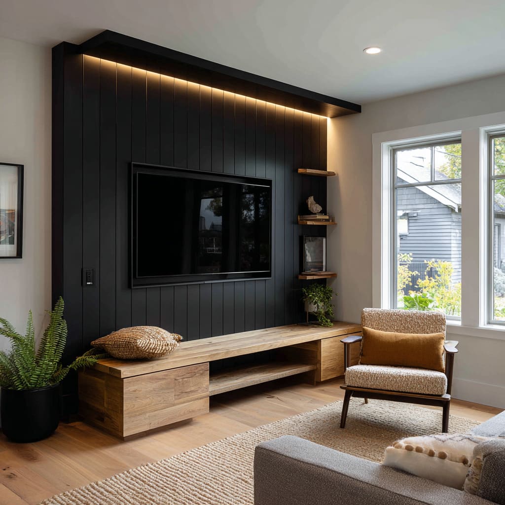 Modern TV Wall Design: Stylish Black Accent Wall Ideas | HH