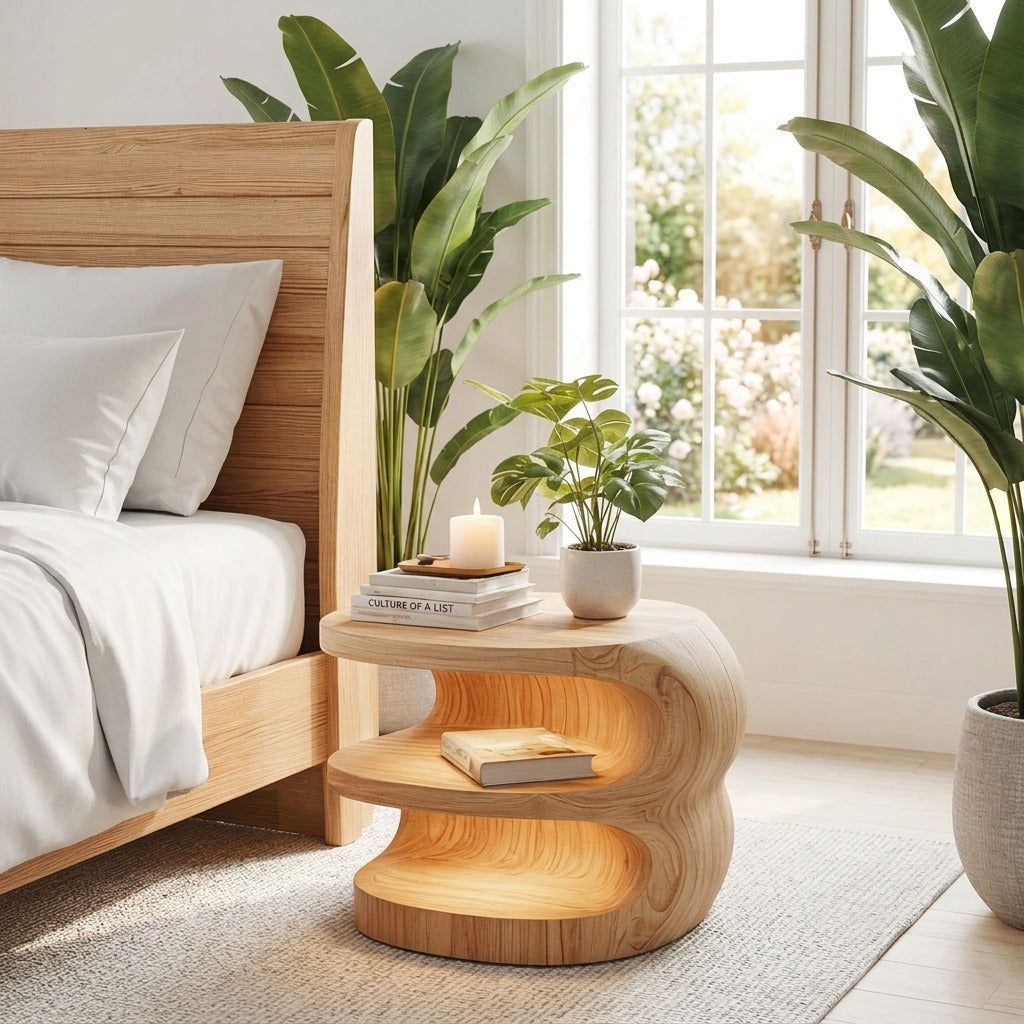 Organic Wave Solid Wood Nightstand