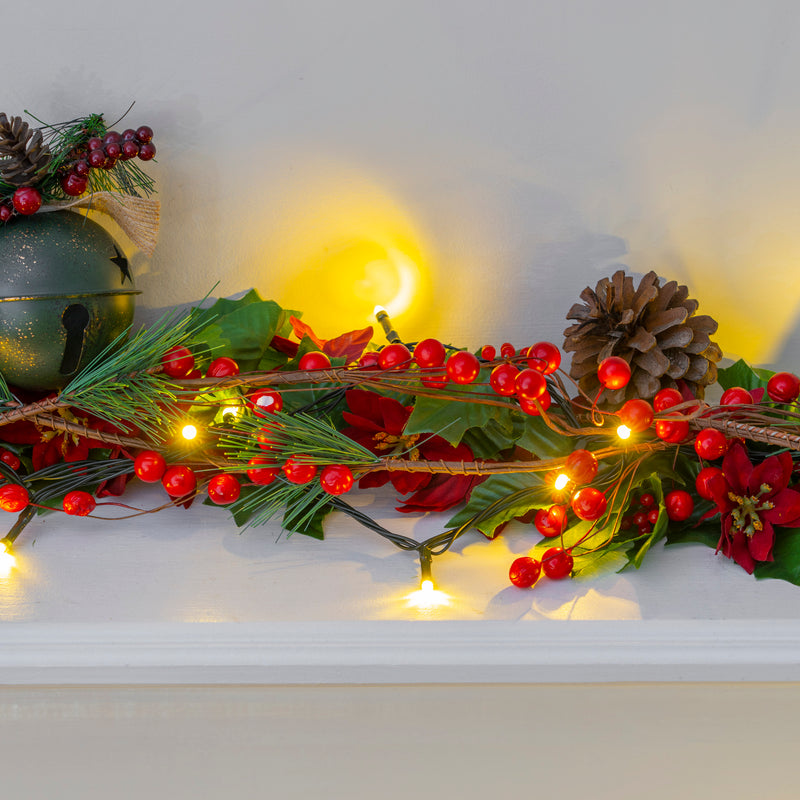 Ornativity Pine and Berries Garland - Pine Needles and Berry Rustic Xm