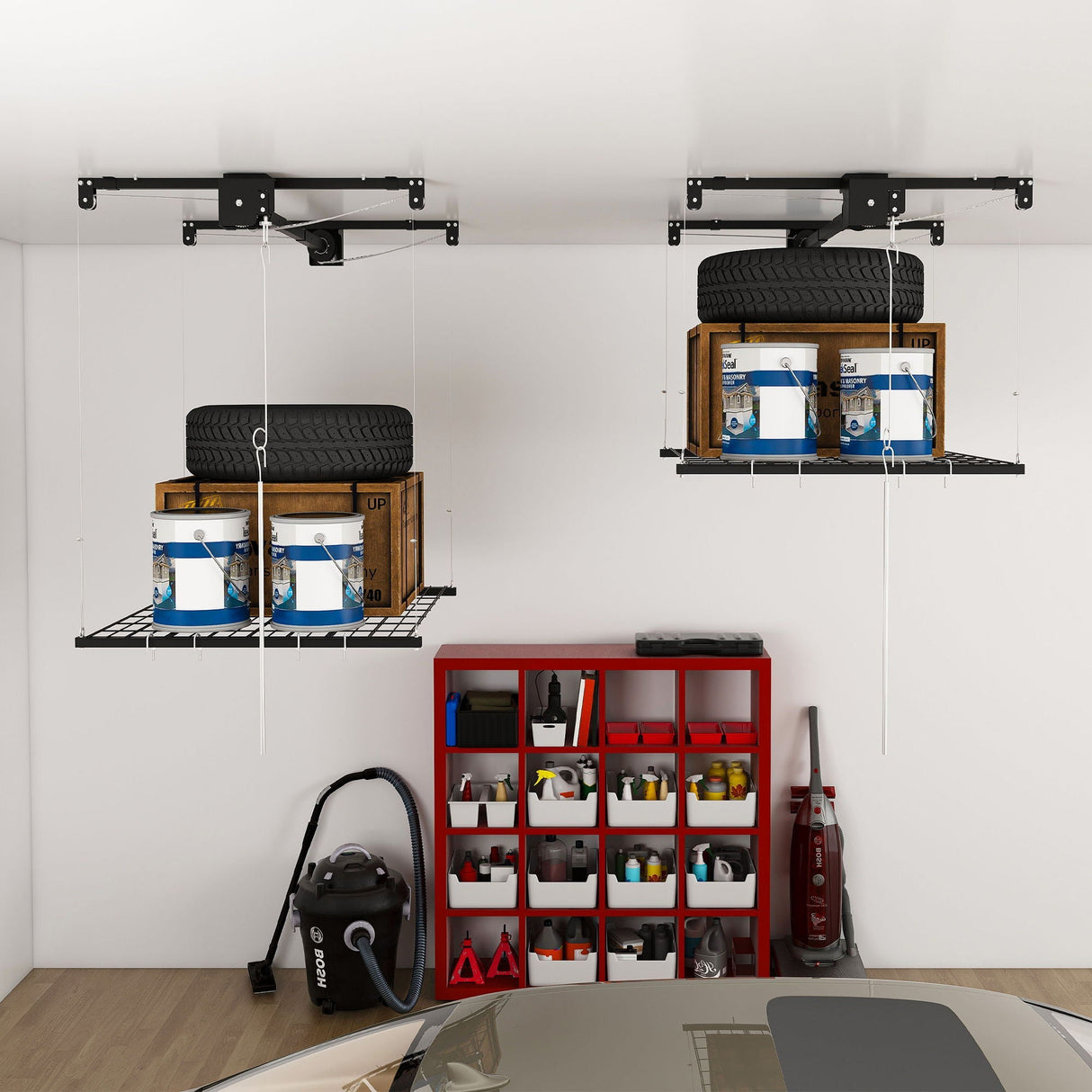 Overhead garage storage racks