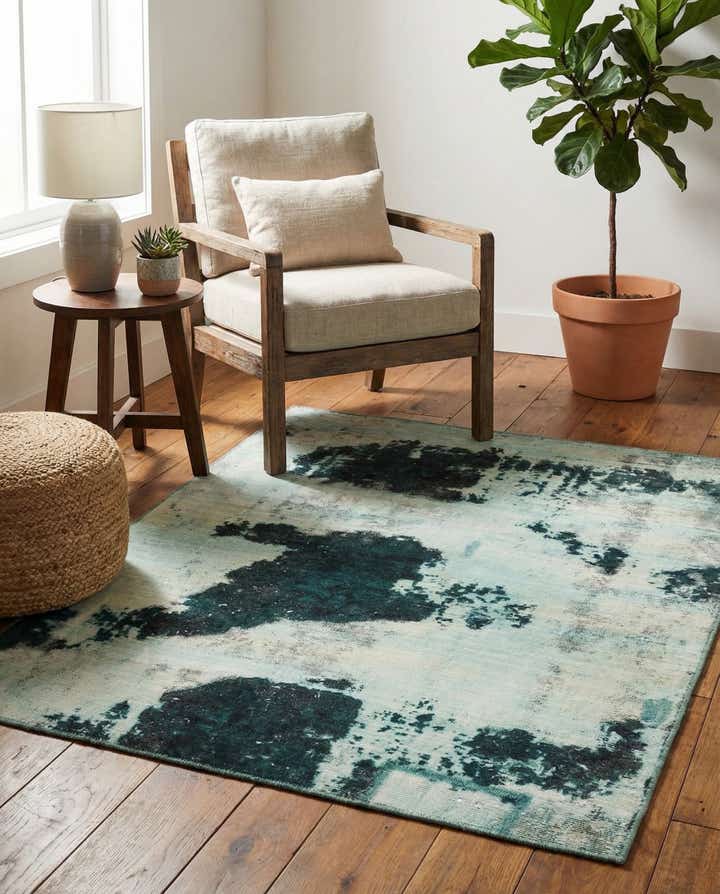 Sage Green 105cm x 120cm Hand Knotted Ultra Vintage Persian Wool Square Rug | AU Rugs