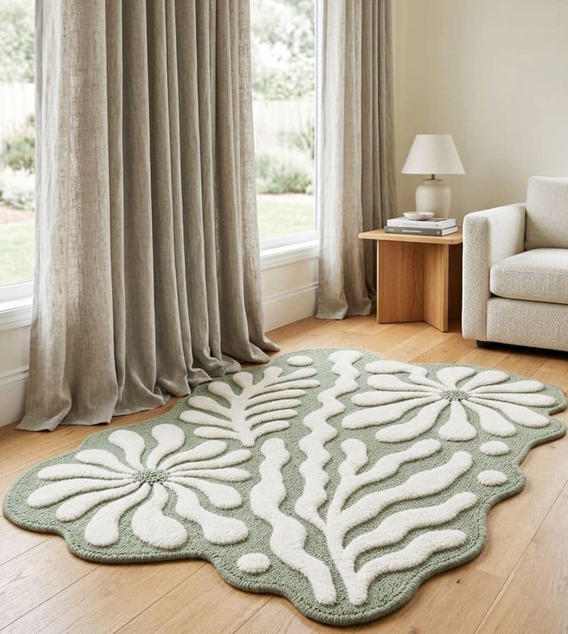 Sage Green Abstract Hand Tufted Botanical Irregular Rug - Rug Store