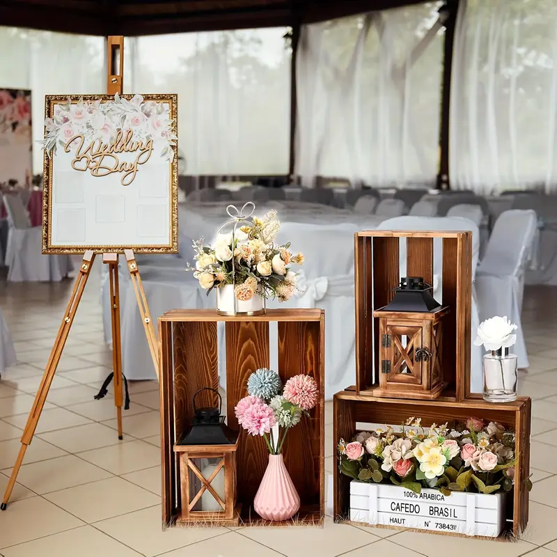 set 3 decorative wooden crates display nesting wooden - Temu